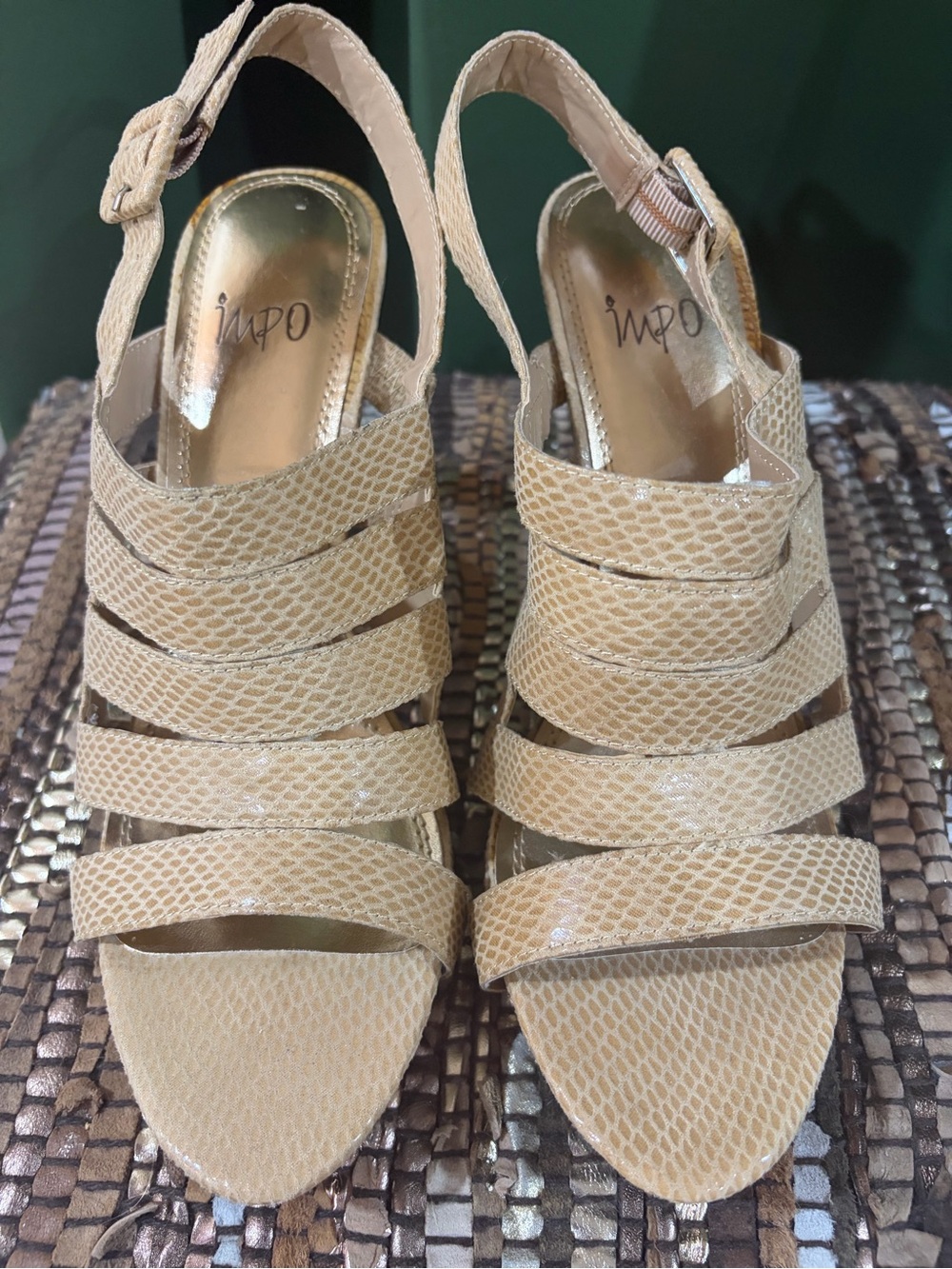 Impo Light Beige Strappy Slingback Heels